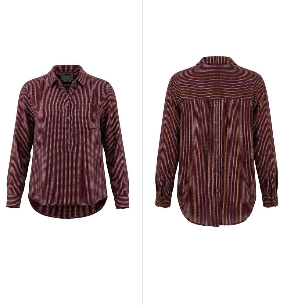 Anthropologie Wool Blend Burgundy Striped Button Back Blouse Women Size S